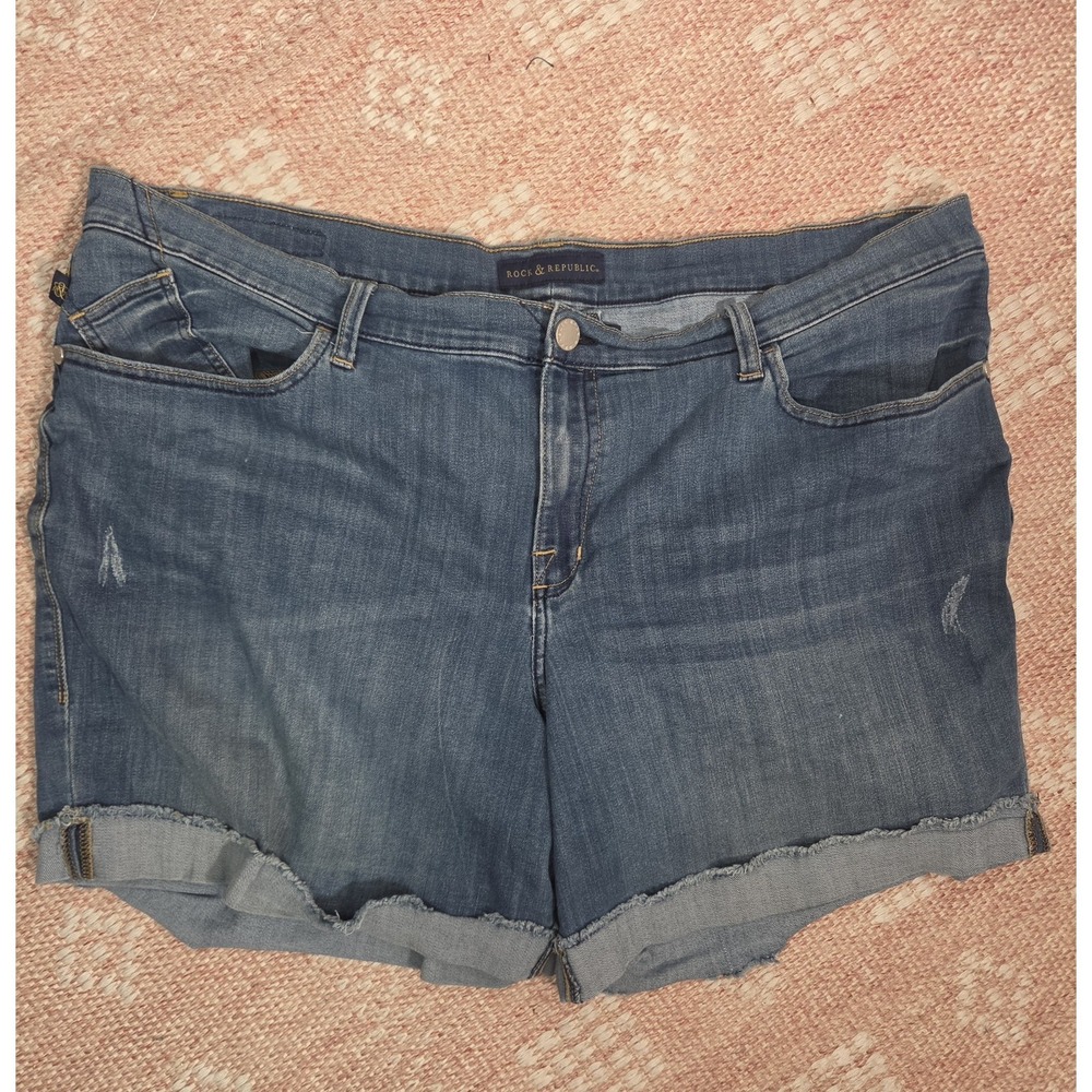 Rock & Republic Bumpershoot Denim Shorts‎ Blue 24W High Rise Cuffed Distressed